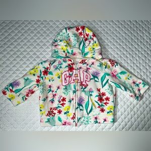 Baby GAP Infant Girls White Floral Sweatshirt Zippered w/ Hood & Logo Size 3-6 m